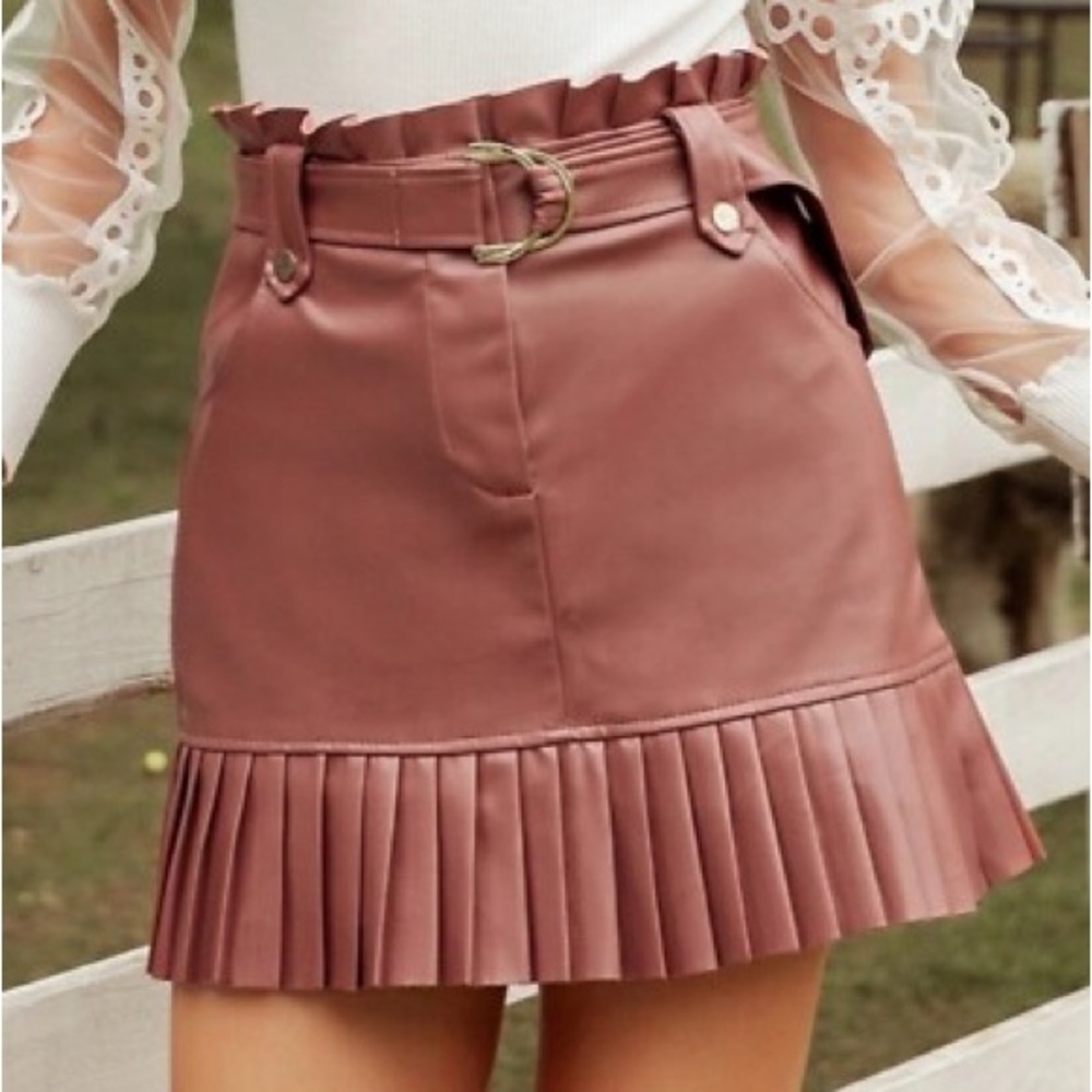 Zara Pleated Brown Faux Leather